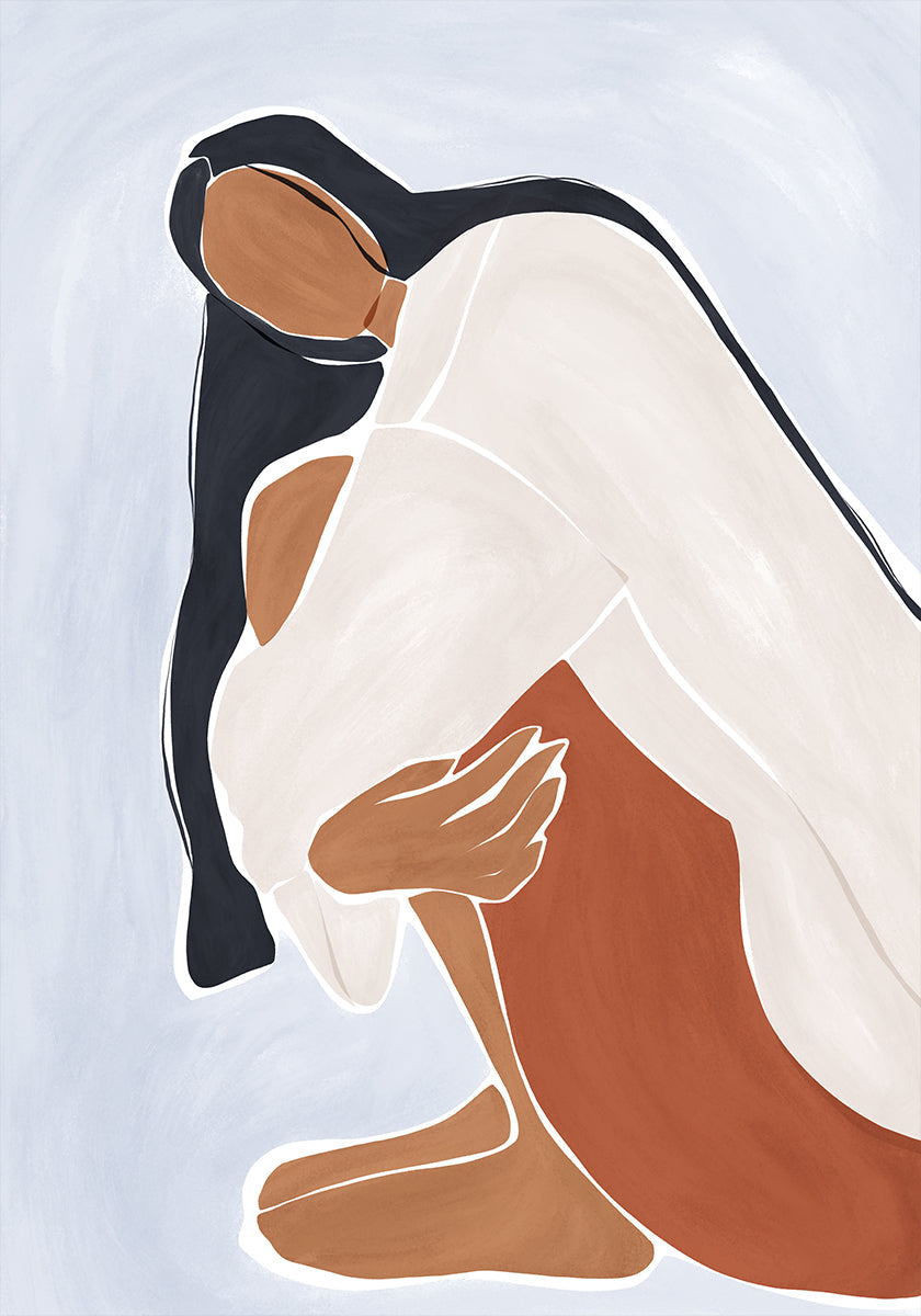 Poster con illustrazioni di donna che abbraccia se stessa