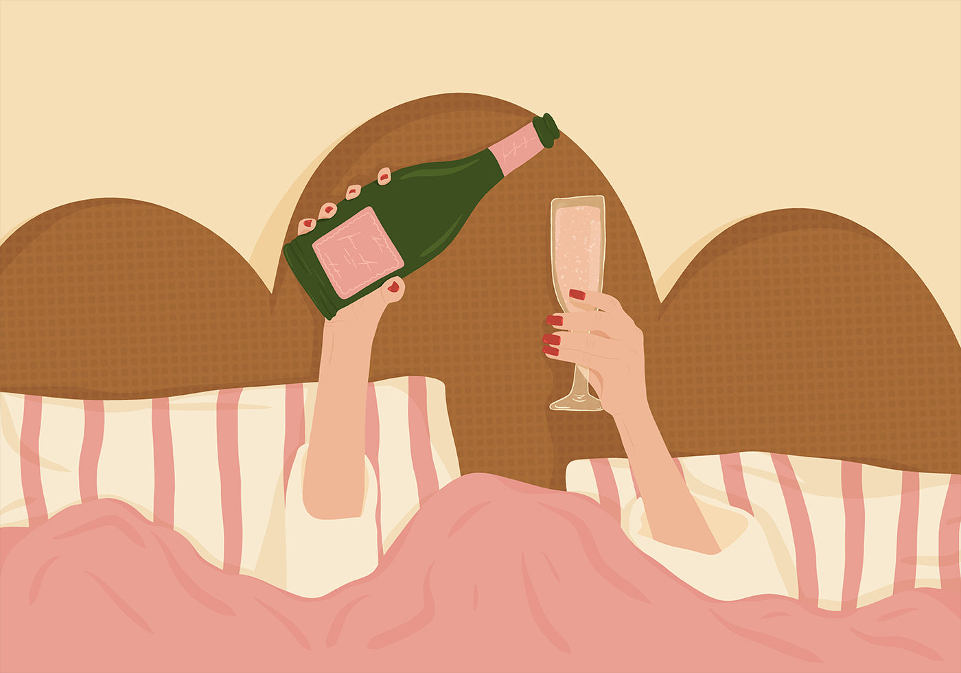 Poster con illustrazione di champagne a letto