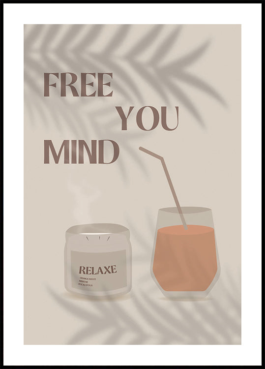 Libera la tua mente 2, Poster per l'estate calmante con candela e bicchiere di succo