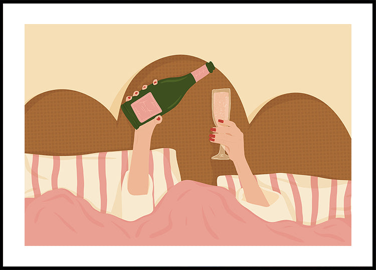 Poster con illustrazione di champagne a letto