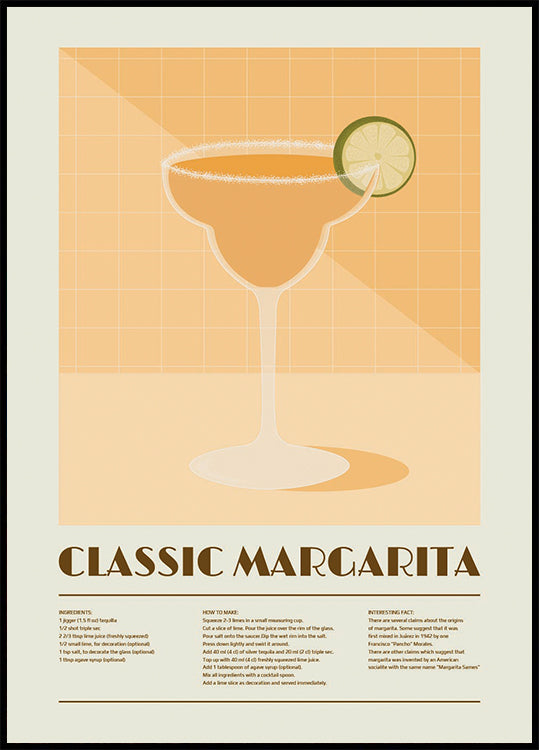 Classico cocktail Margarita, poster artistico di ricette