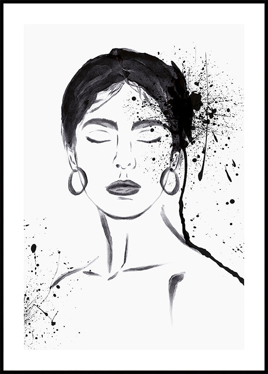 Poster con ritratto di inchiostro di donna