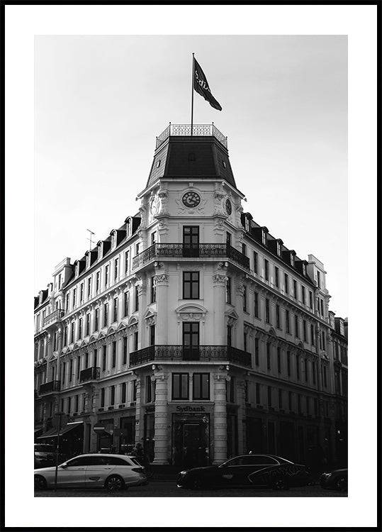 Poster in bianco e nero dell'edificio storico di Copenaghen