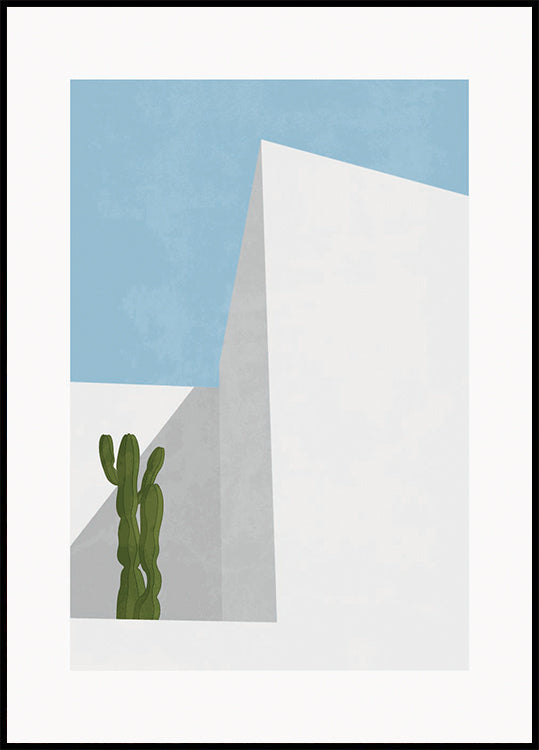 Poster minimale con vista sul deserto, cactus e geometria