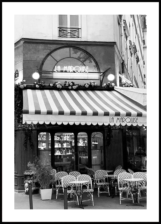 Poster in bianco e nero del Café La Marchesa di Parigi