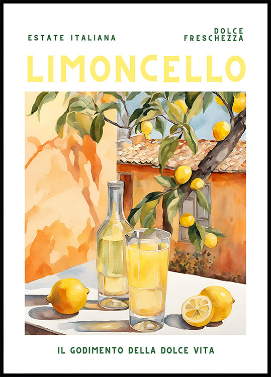 Limoncello, acquerello, poster fresco