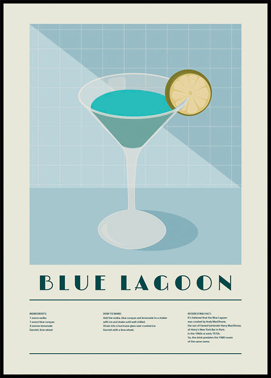 Cocktail Blue Lagoon, poster artistico di ricette