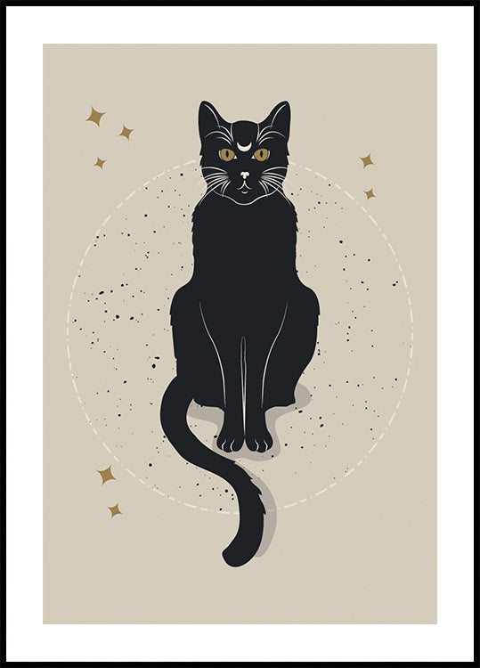 Gatto lunare, poster mistico del gatto nero