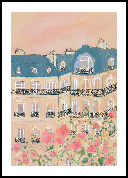 Poster del tramonto sugli edifici di Parigi