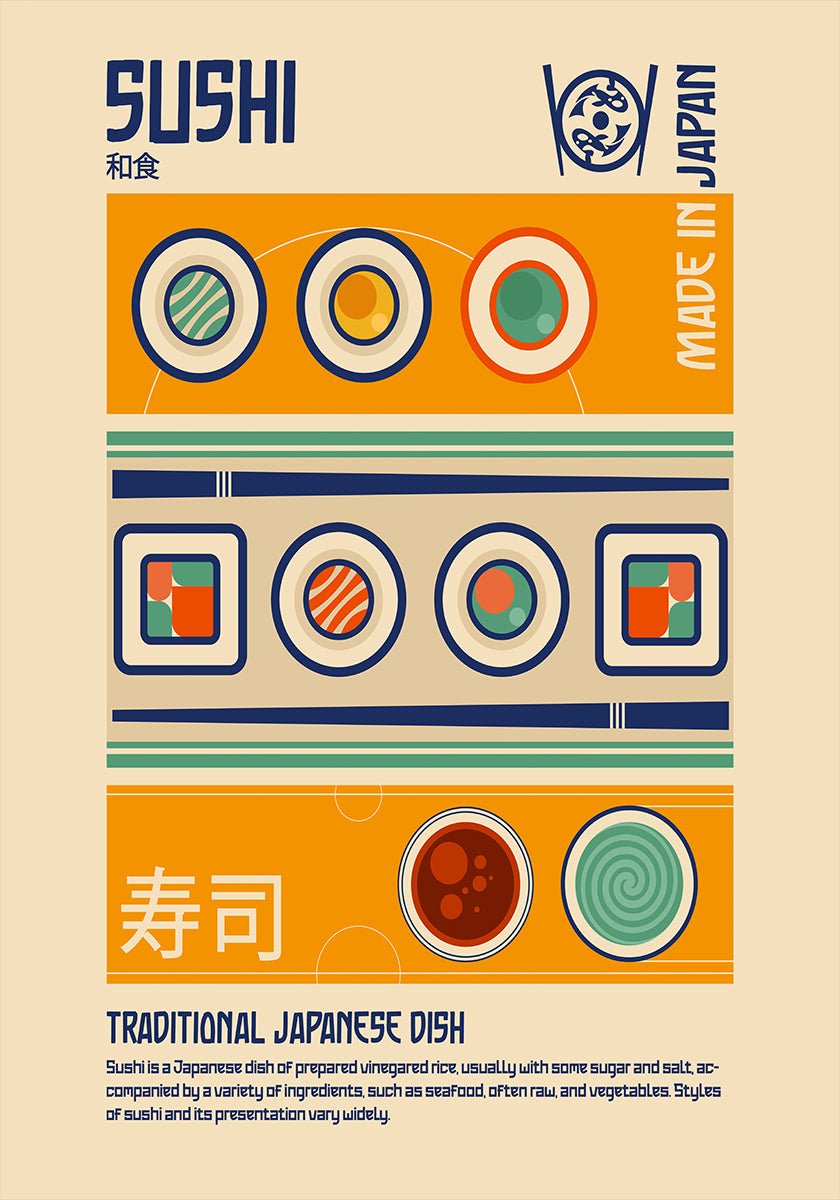 Poster di stampa di cibo giapponese Sushi