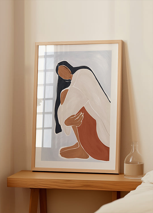 Poster con illustrazioni di donna che abbraccia se stessa