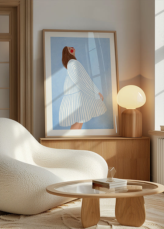 Il poster della donna con le strisce blu