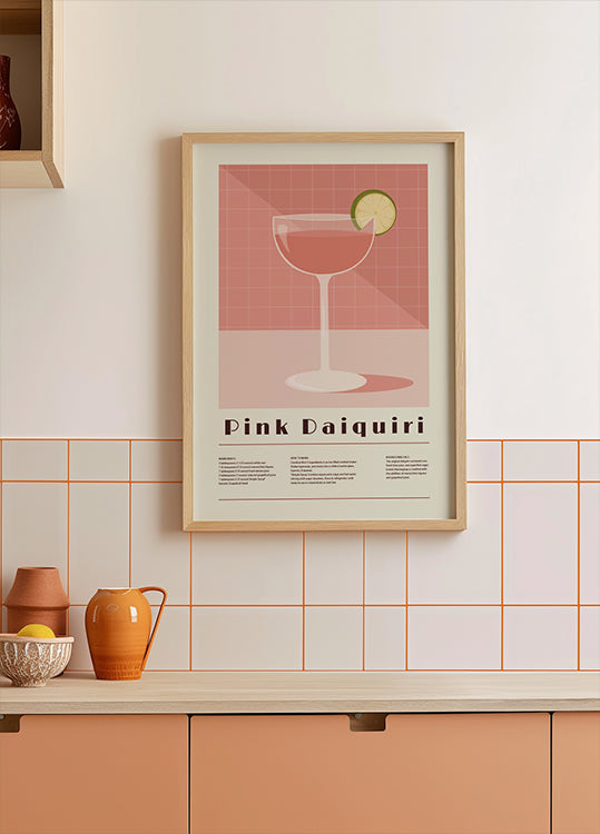 Cocktail rosa Daiquiri, poster di ricette retrò