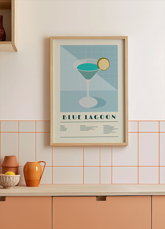 Cocktail Blue Lagoon, poster artistico di ricette