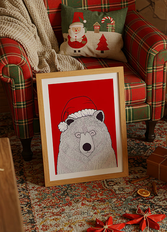 Poster dell'orso rosso di Babbo Natale