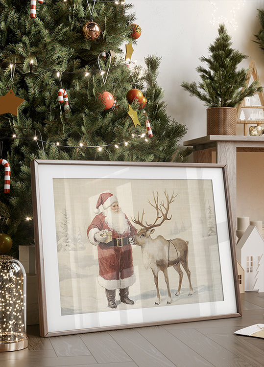 Santa Claus with Reindeer in Winter Wonderland Plakat