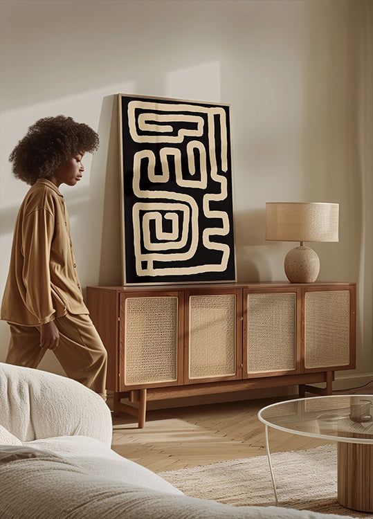 Poster di linee labirinto beige