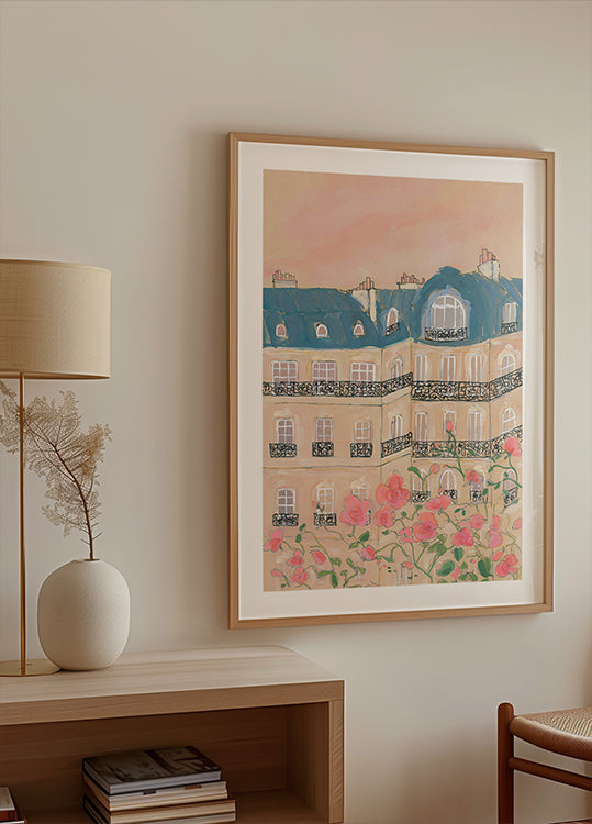 Poster del tramonto sugli edifici di Parigi