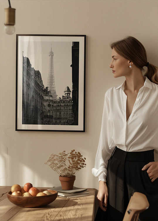 Poster in bianco e nero della Torre Eiffel di Parigi