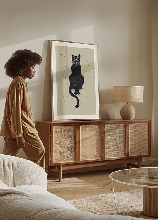 Gatto lunare, poster mistico del gatto nero