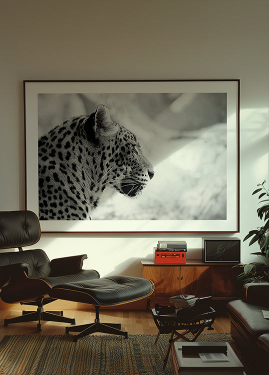 Leopardo di profilo, poster in bianco e nero