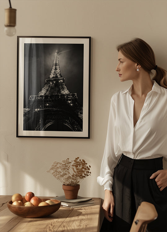 Poster in bianco e nero della Torre Eiffel di Parigi