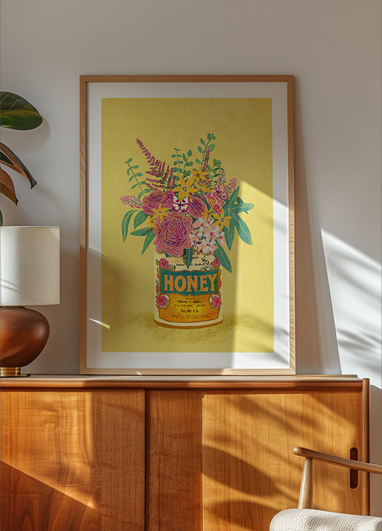 Fiori in un barattolo di miele vintage