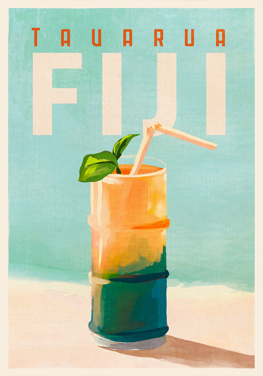 Poster d'arte da viaggio per cocktail Tavarua Fiji