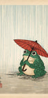 Japanese Frog with Umbrella Poster, Woodblock Art Print - Posterbox