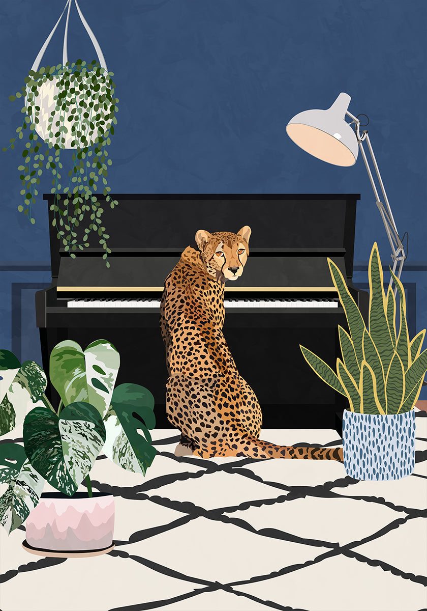 Poster di ghepardo che suona il pianoforte