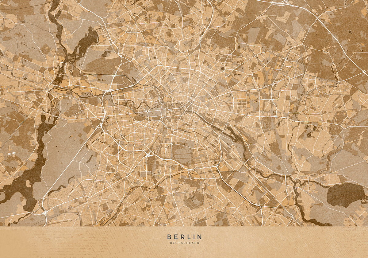 Mappa vintage seppia di Berlino in Germania Poster