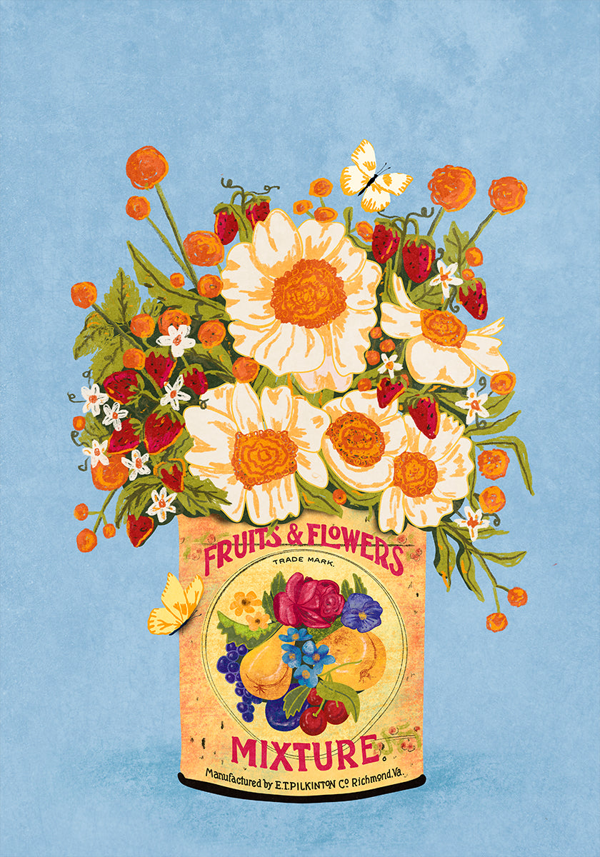 Fiori In Una Lattina Di Tè D'epoca