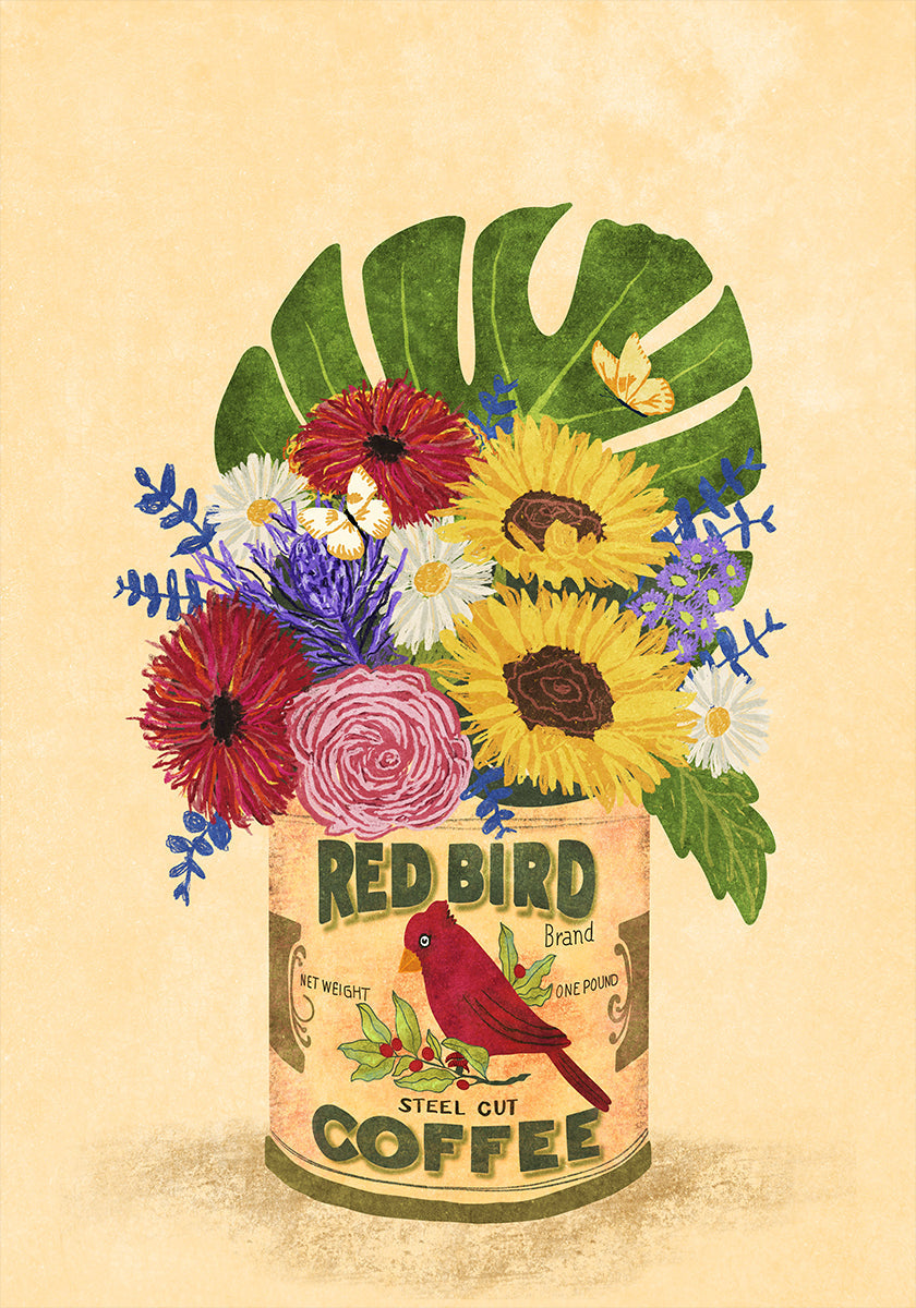Fiori In Un Poster Di Lattina Di Caffè D'epoca