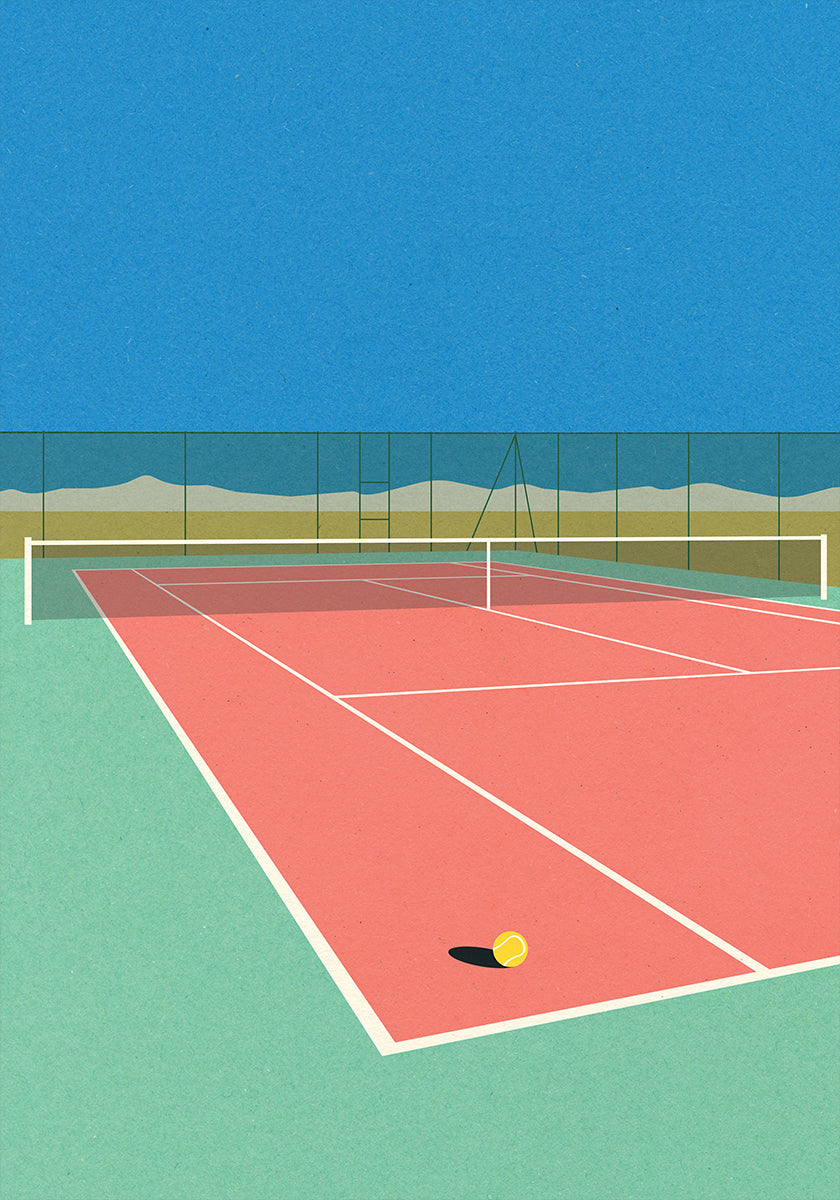 Poster di campo da tennis nel deserto