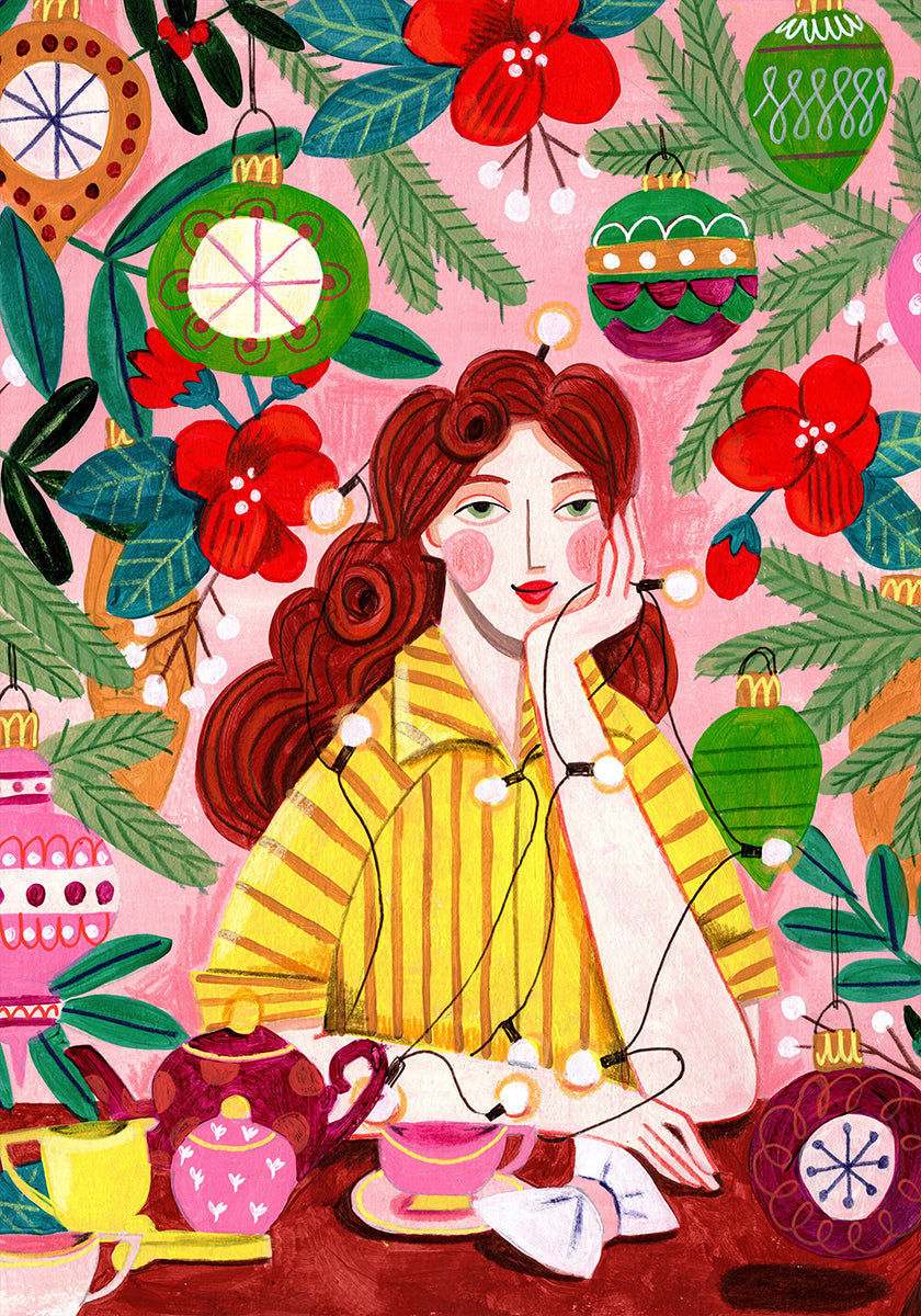 Poster retrò di donna di Natale