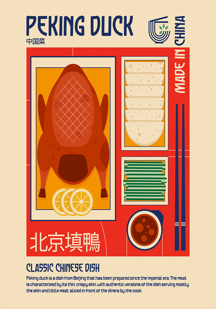 Poster con stampa di cibo giapponese con anatra alla pechinese