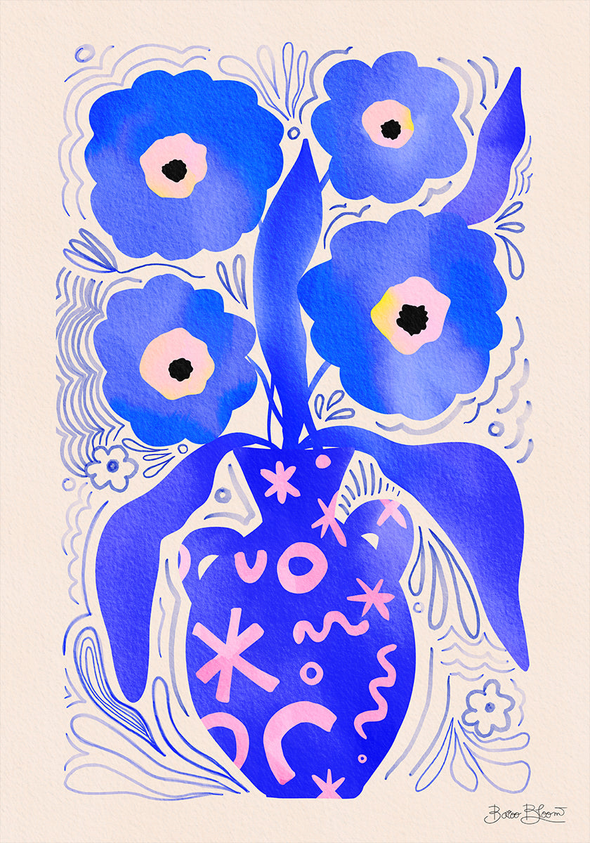Poster di omaggio a Matisse con fiori blu