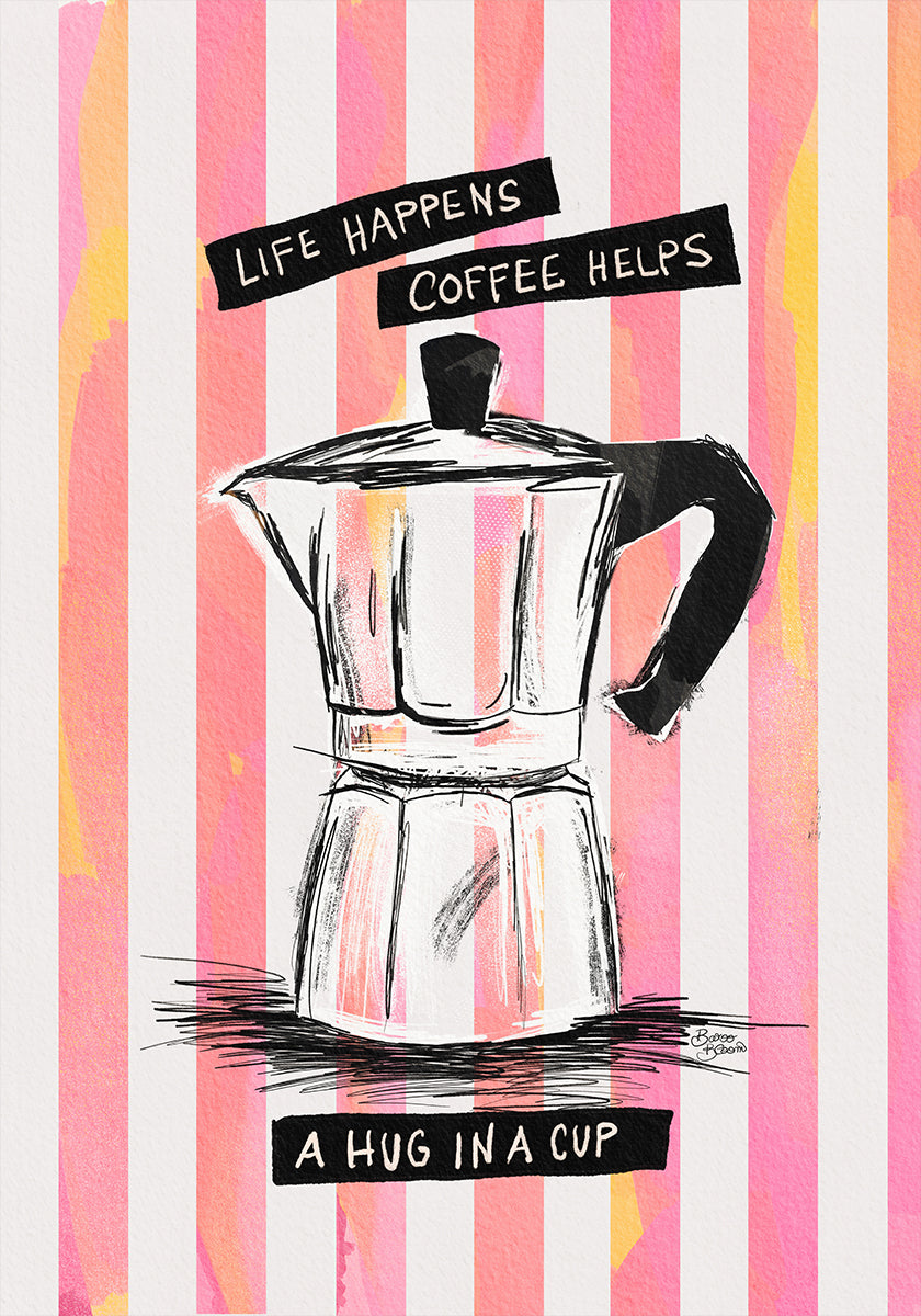 Mocca Coffee on Stripes - Poster Abbraccio in tazza