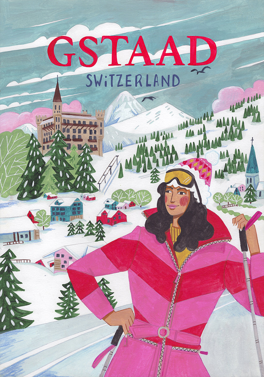 Poster di donna in viaggio a Gstaad, Svizzera