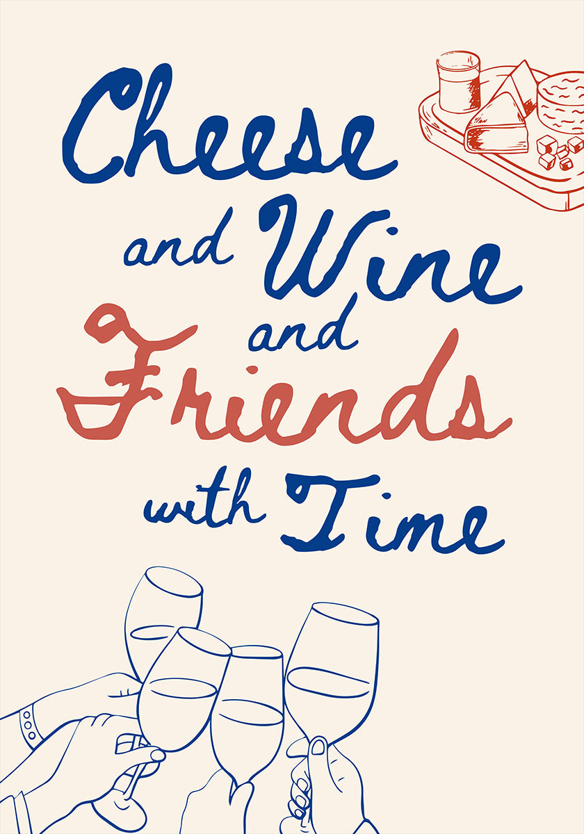 Formaggio e vino..., testo + illustrazione Poster
