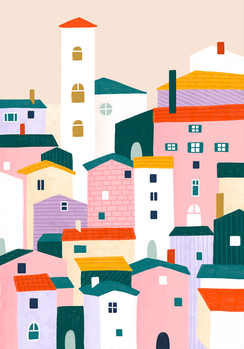 Scena del villaggio colorato