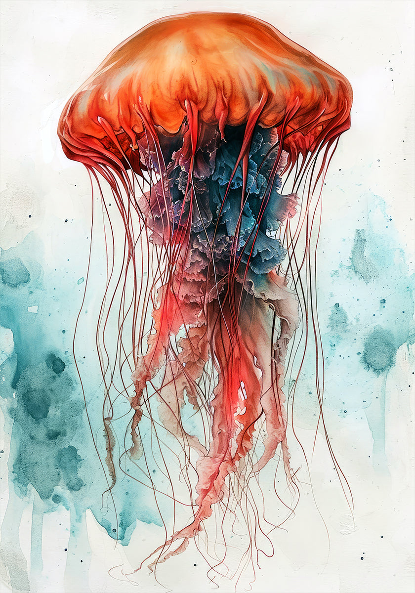Poster di animali acquerello arte Medusa Sea Life