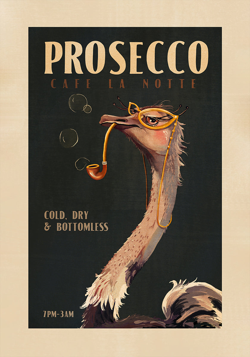 Arte da parete Art Deco Prosecco di un poster di struzzo