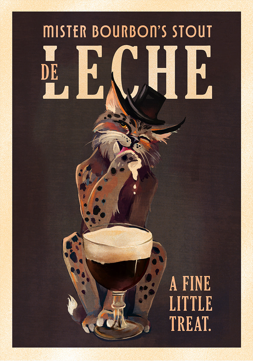 Poster artistico del gatto in stile Bourbon De Leche Guinness