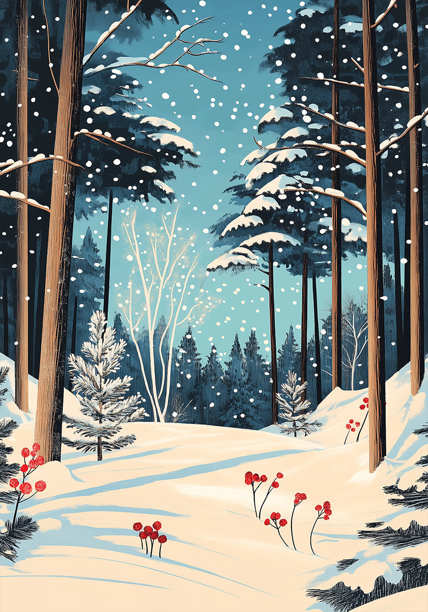 Poster di foresta innevata di Natale