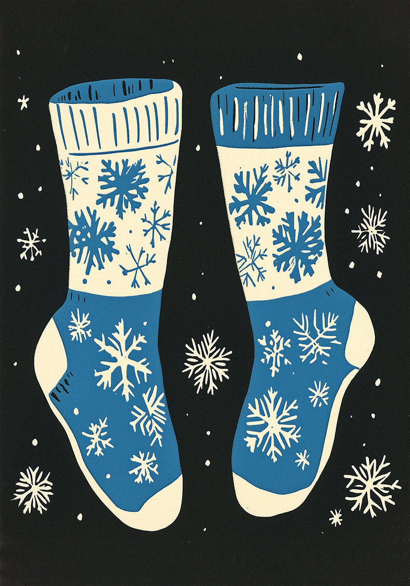 Calzini vintage maglieria blu su poster nero