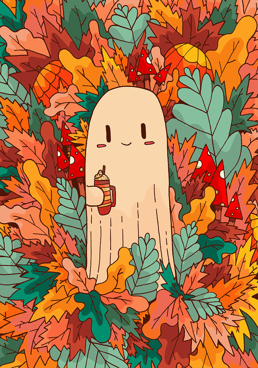 Un fantasma e un poster di caffè