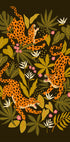 Leopards or jaguars with tropical leaves and plants on dark black background (NEW) - Posterbox