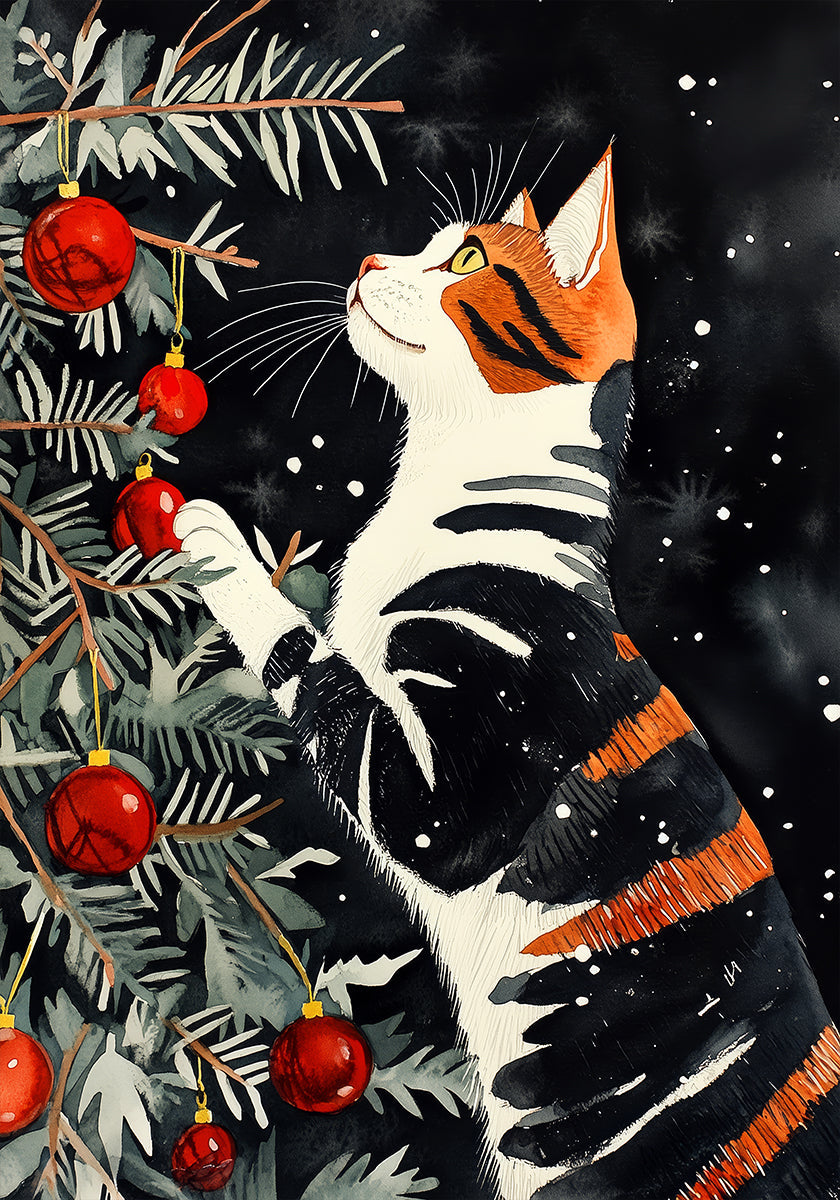 I gatti adorano il poster dell'albero di Natale