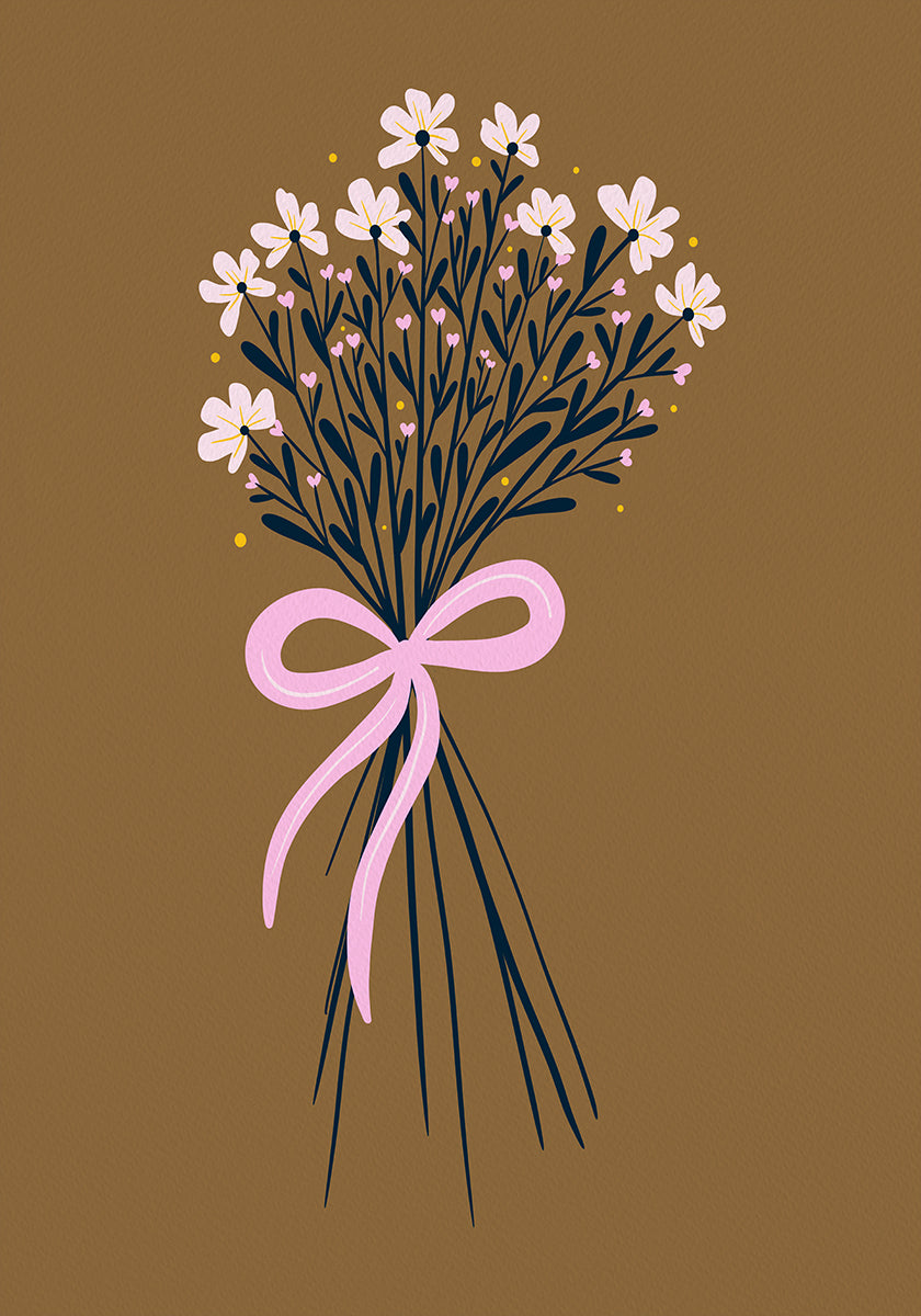 Bouquet floreale con fiocco - arancione bruciato e rosa